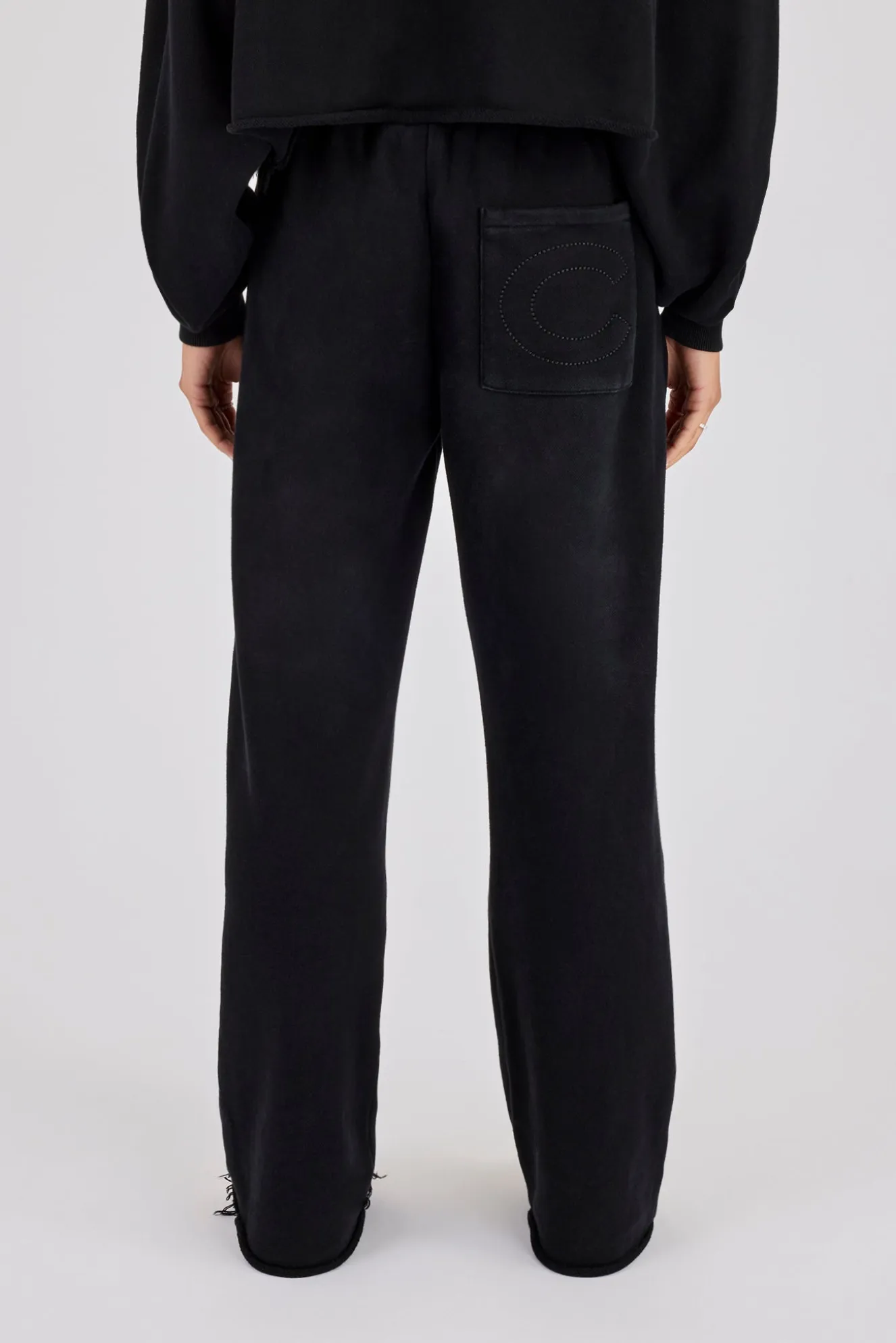 Womens Washed Wide Leg Jogger - Black
