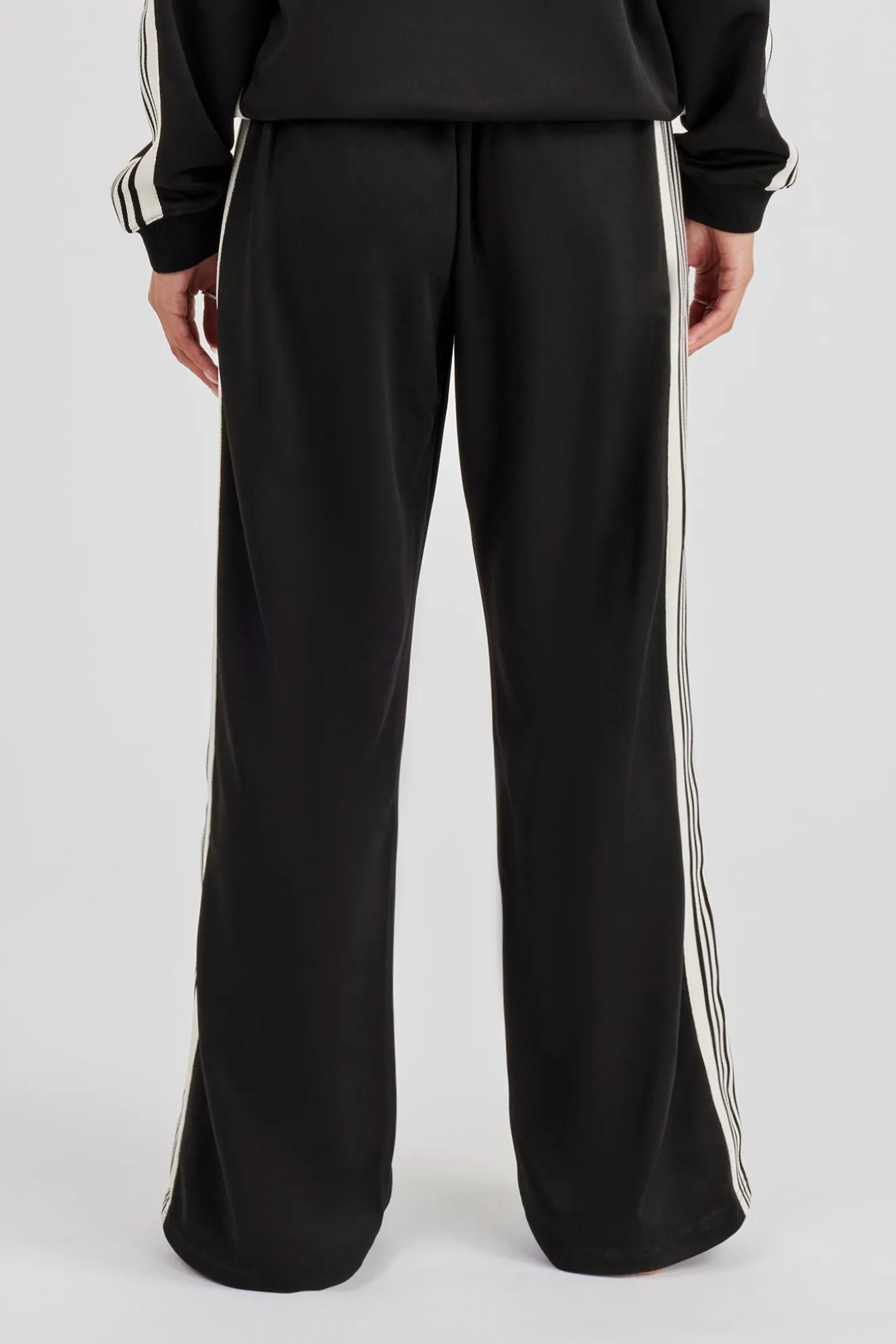 Womens Wide Leg Poly Smooth Taping Track Pant - Black