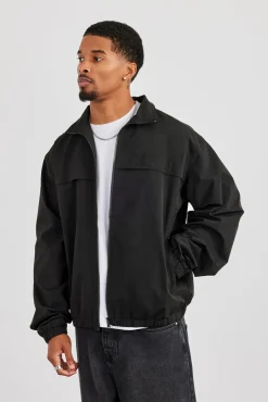 Zip Front High Build Funnel Neck Jacket - Black