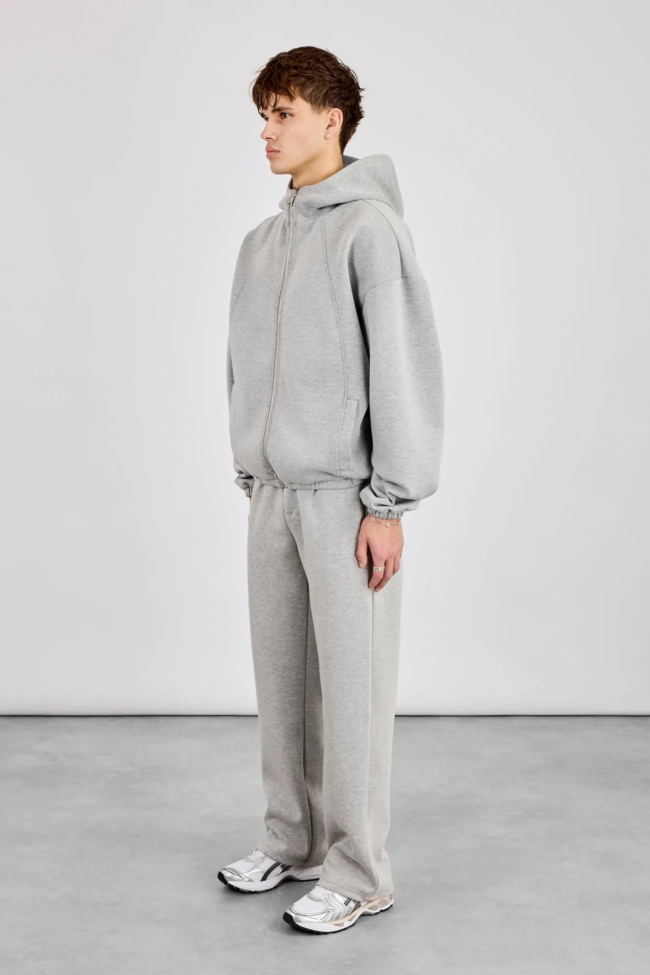 Zip Hooded Panelled Scuba Jacket & Relaxed Scuba Trouser - Grey