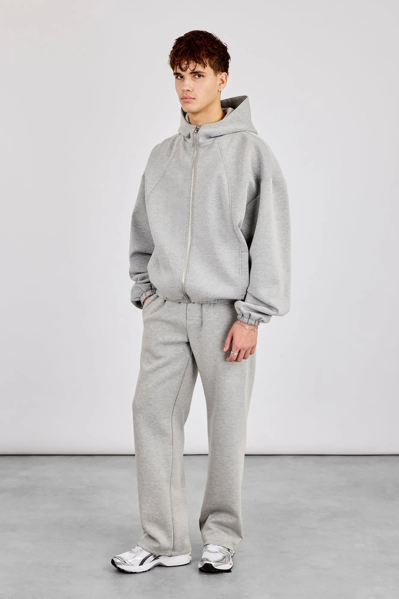 Zip Hooded Panelled Scuba Jacket & Relaxed Scuba Trouser - Grey