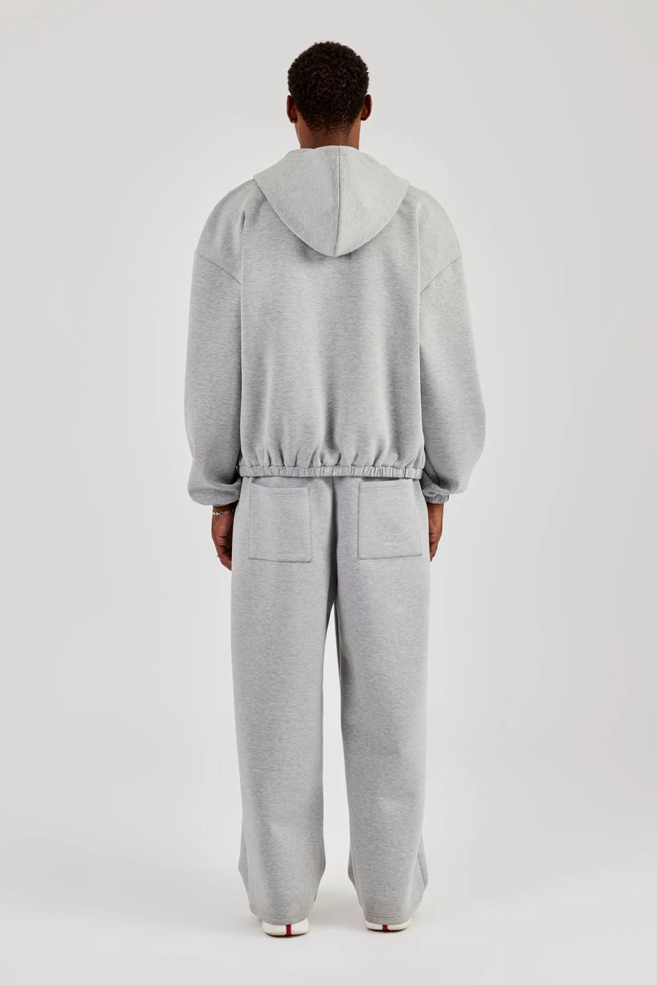 Zip Hooded Panelled Scuba Jacket & Wide Leg Trouser - Grey