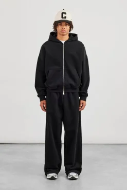 Zip Through Boxy Hoodie & Baggy Fit Jogger - Black