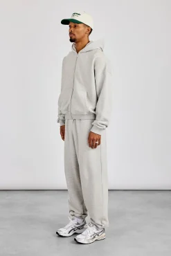 Zip Through Boxy Hoodie & Baggy Fit Jogger - Grey Marl