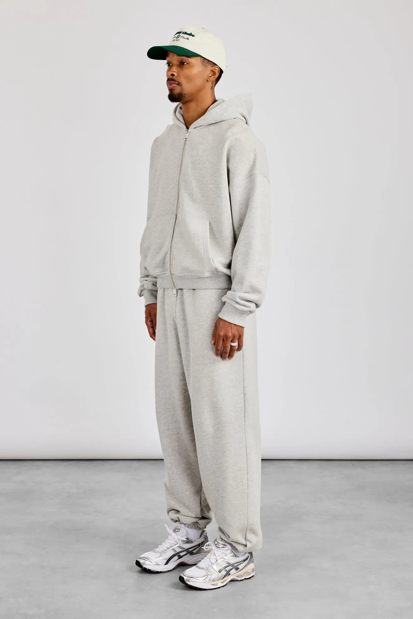 Zip Through Boxy Hoodie & Baggy Fit Jogger - Grey Marl