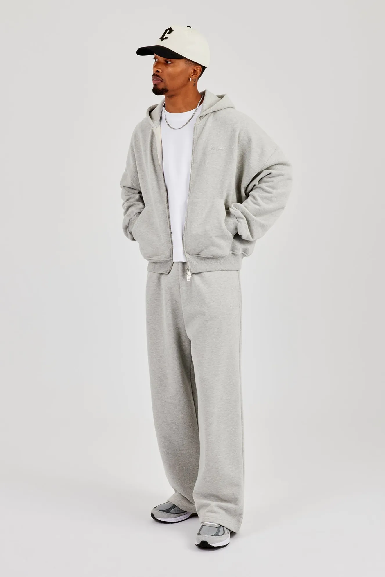 Zip Through Boxy Hoodie & Baggy Fit Jogger - Grey Marl