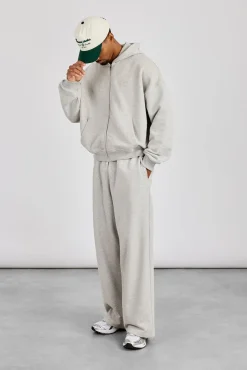 Zip Through Boxy Hoodie & Baggy Fit Jogger - Grey Marl