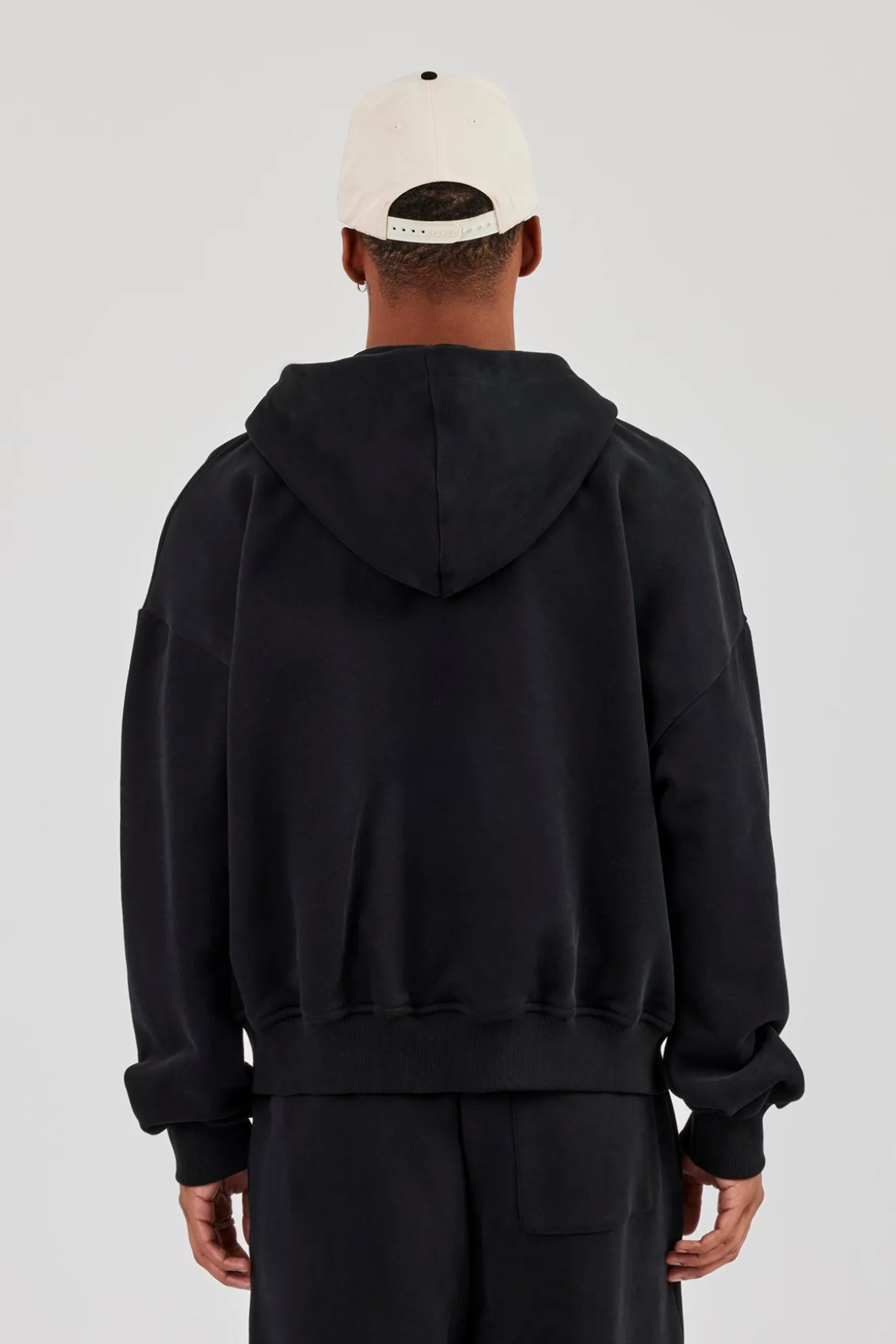Zip Through Boxy Hoodie - Black