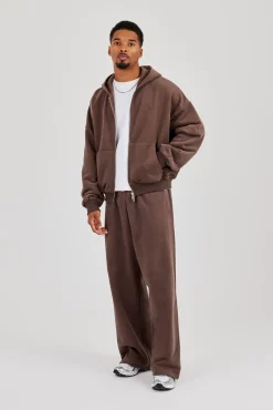 Zip Through Boxy Hoodie - Coffee