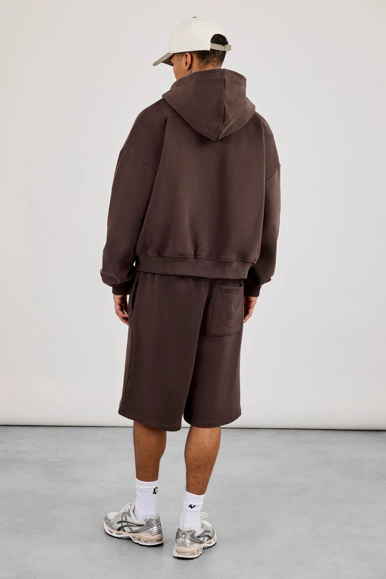 Zip Through Boxy Hoodie & Embroidered Jersey Jort - Coffee
