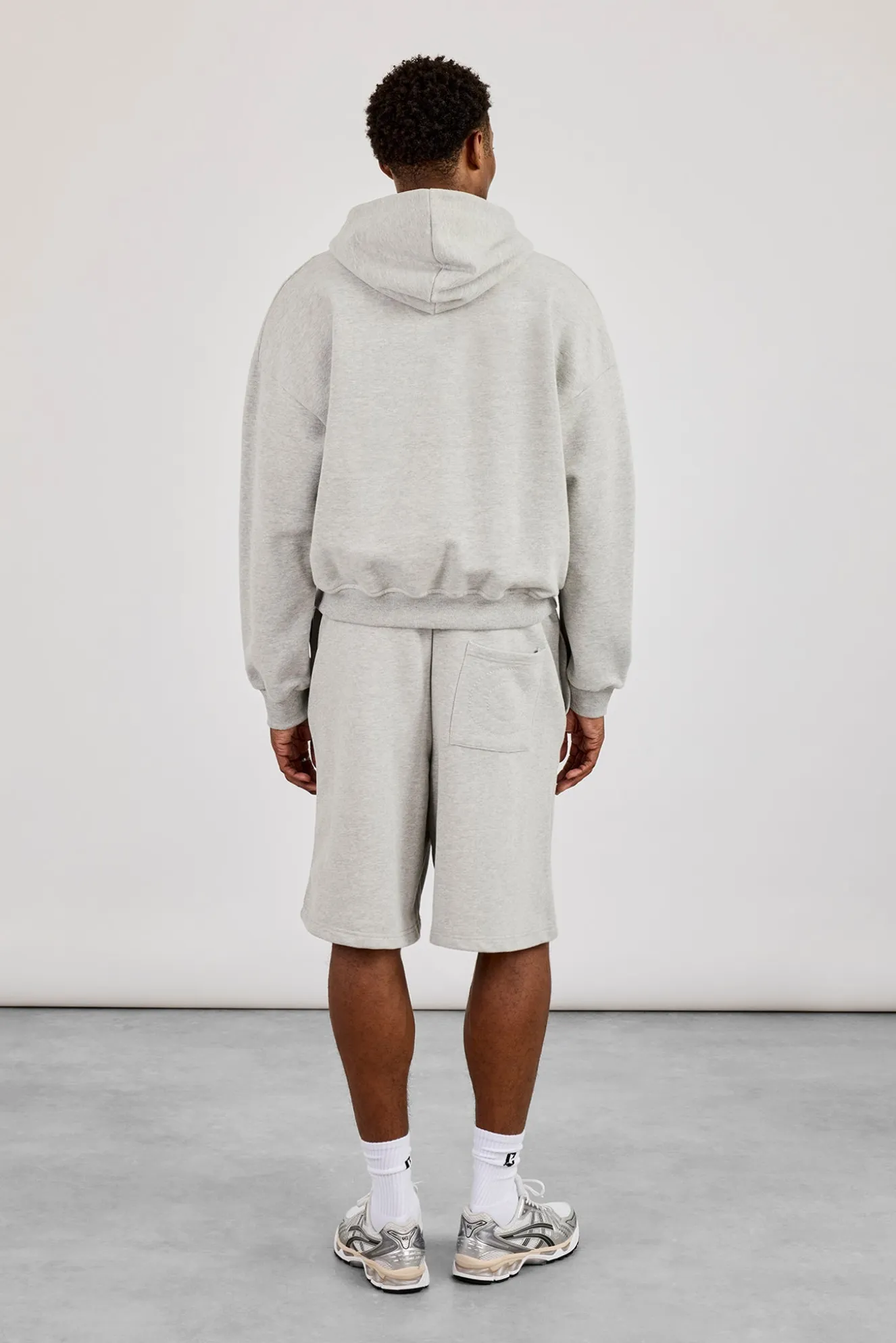 Zip Through Boxy Hoodie & Embroidered Jersey Jort - Grey Marl