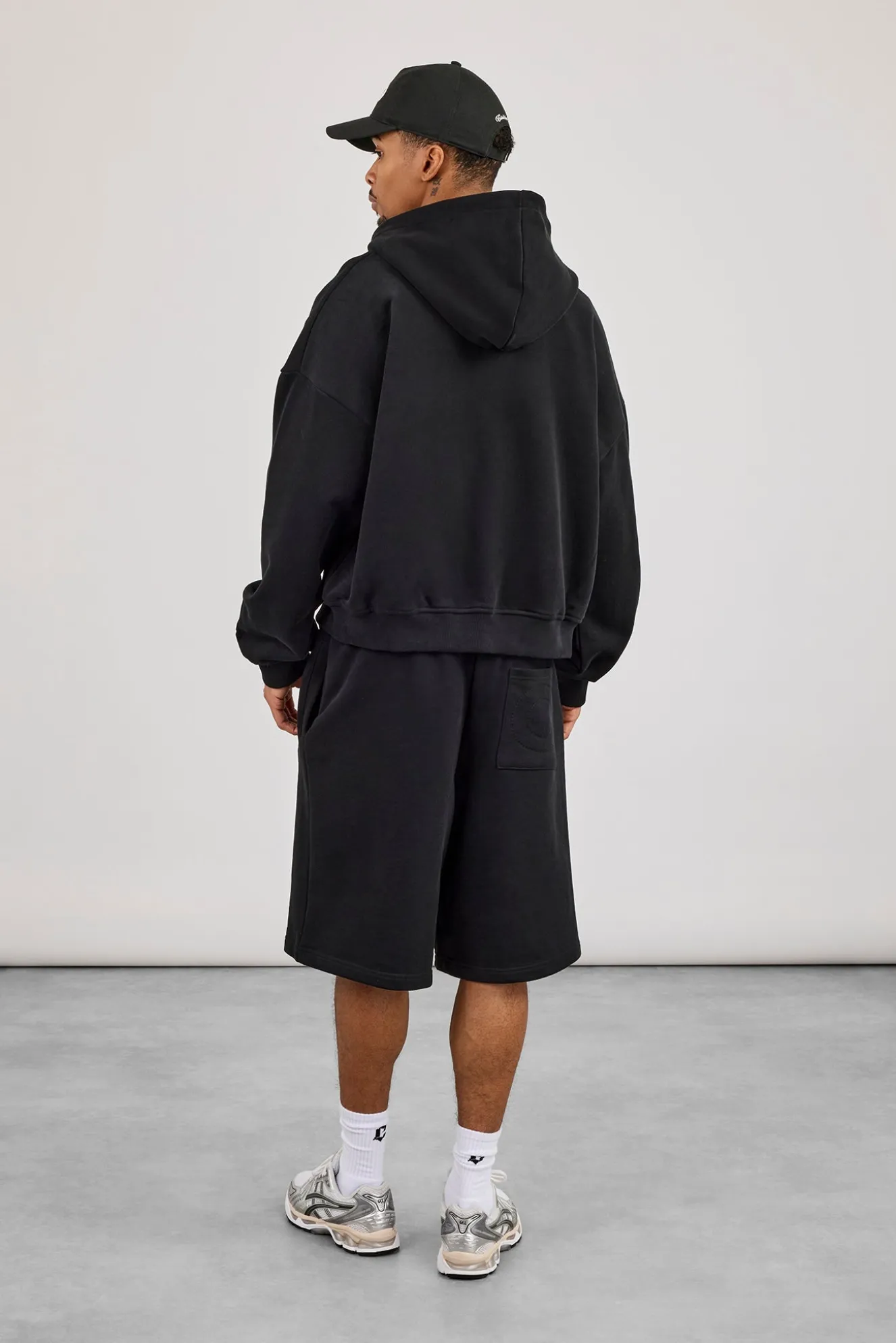 Zip Through Boxy Hoodie & Embroidered Jersey Jort - Black