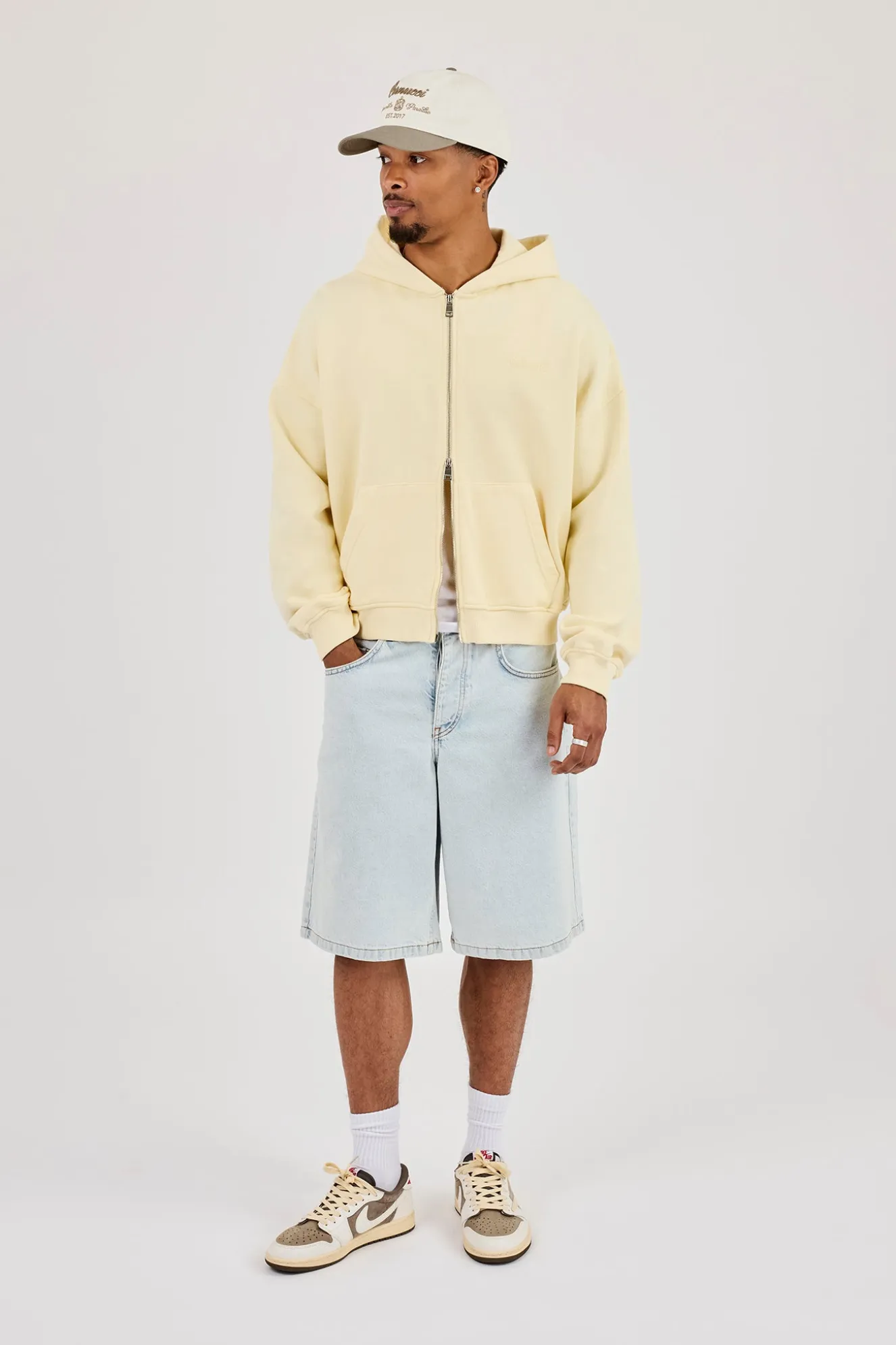 Zip Through Boxy Hoodie - Lemon