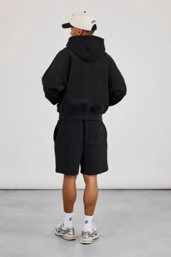 Zip Through Boxy Hoodie & Relaxed Jersey Short - Black