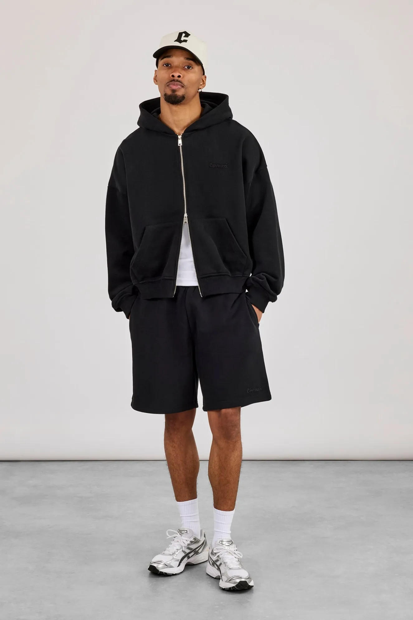 Zip Through Boxy Hoodie & Relaxed Jersey Short - Black
