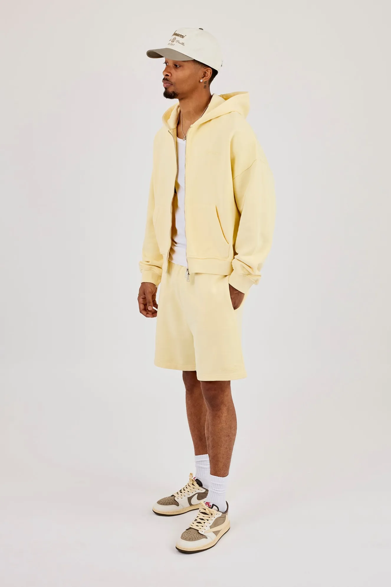 Zip Through Boxy Hoodie & Relaxed Jersey Short - Lemon